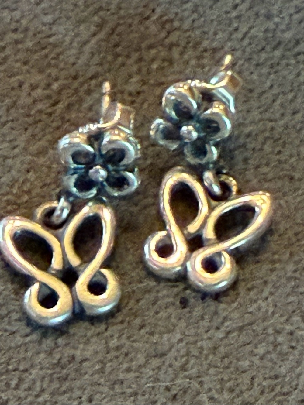 James Avery Silver Butterfly & Flower Drop Earrings - never used